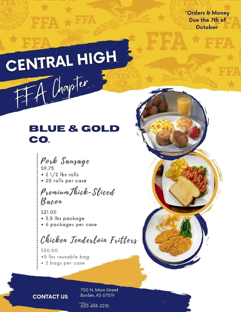 blue and gold FFA fundraiser fluer
